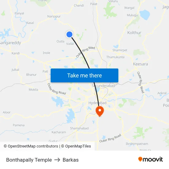 Bonthapally Temple to Barkas map