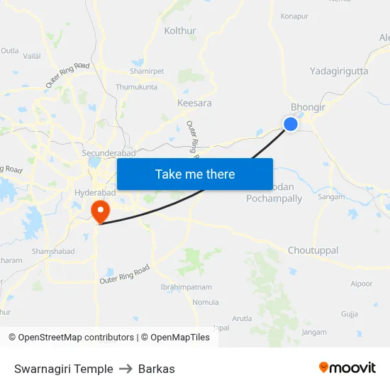 Swarnagiri Temple to Barkas map