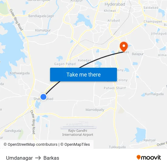 Umdanagar to Barkas map