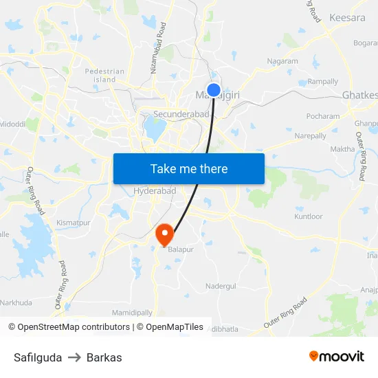 Safilguda to Barkas map