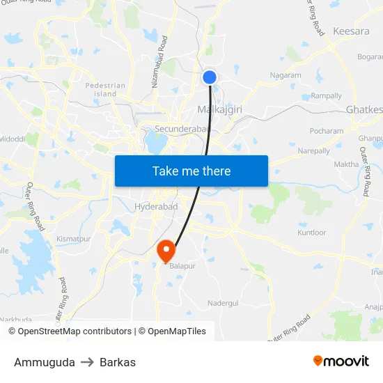 Ammuguda to Barkas map