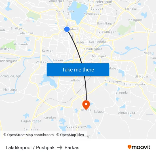 Lakdikapool / Pushpak to Barkas map