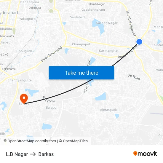 L.B Nagar to Barkas map
