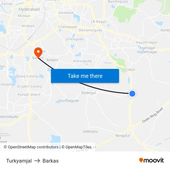 Turkyamjal to Barkas map