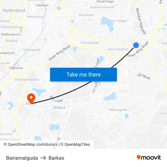 Bairamalguda to Barkas map