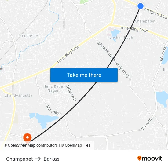 Champapet to Barkas map