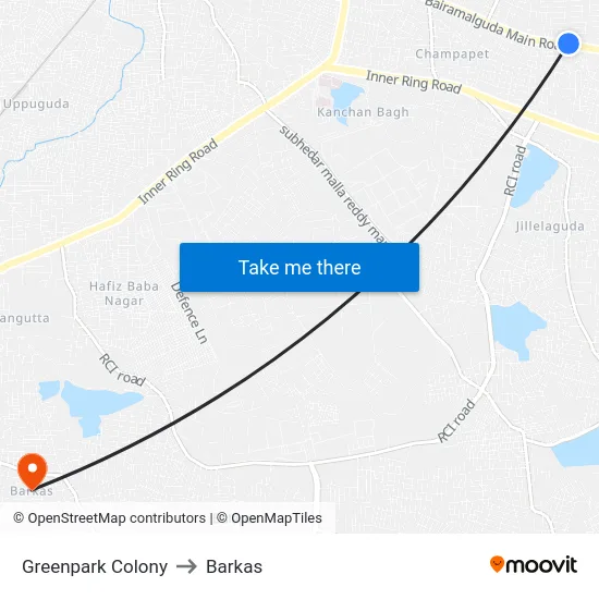 Greenpark Colony to Barkas map