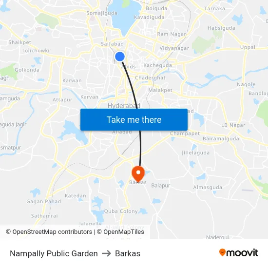 Nampally Public Garden to Barkas map