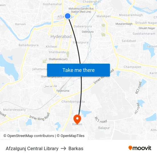 Afzalgunj Central Library to Barkas map