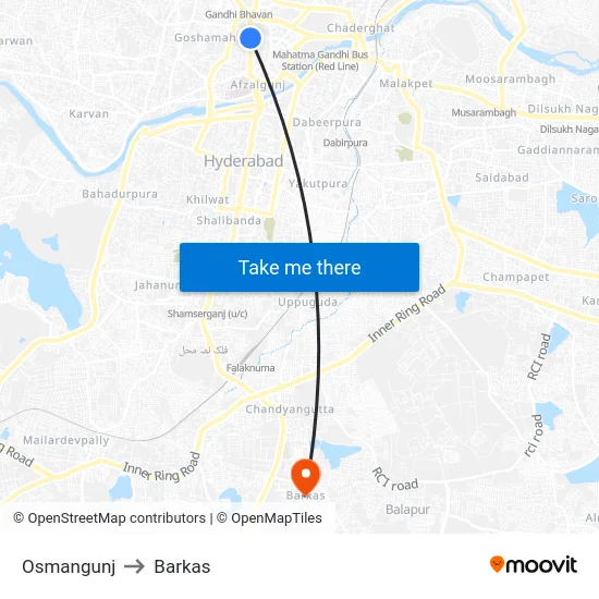 Osmangunj to Barkas map