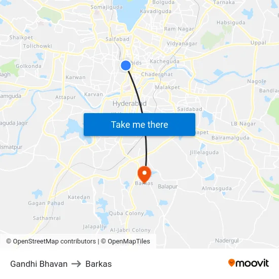 Gandhi Bhavan to Barkas map