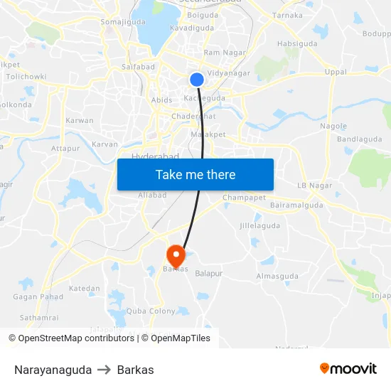 Narayanaguda to Barkas map