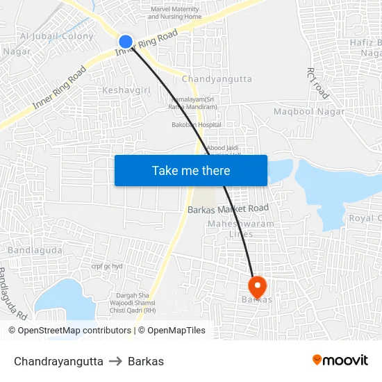 Chandrayangutta to Barkas map