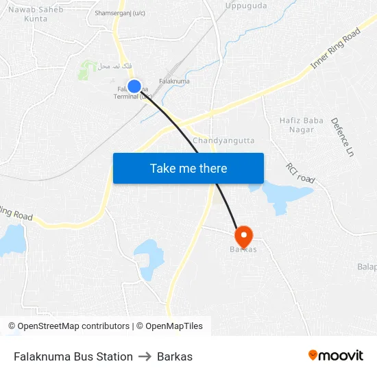 Falaknuma Bus Station to Barkas map