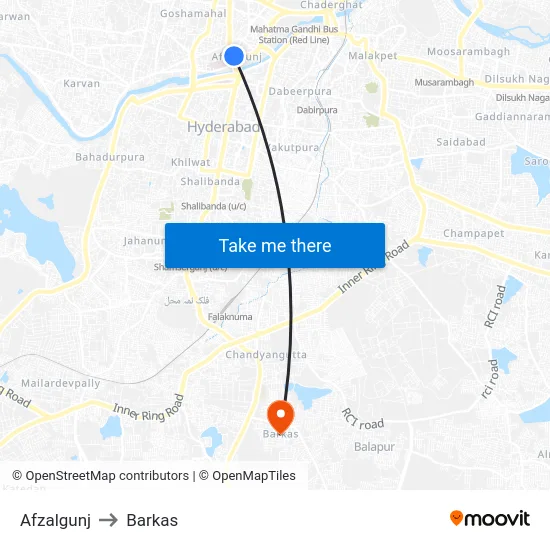 Afzalgunj to Barkas map