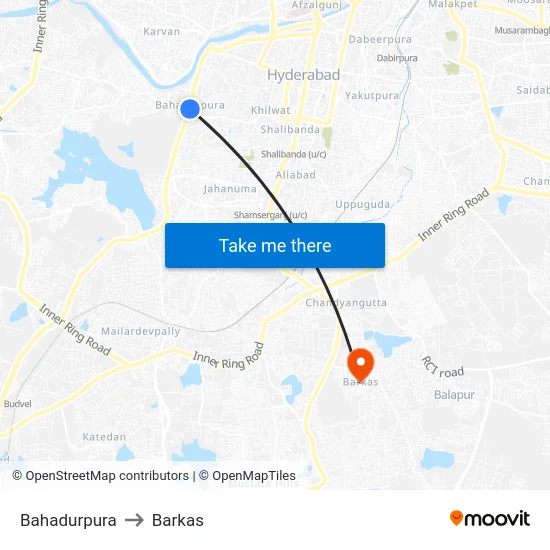 Bahadurpura to Barkas map