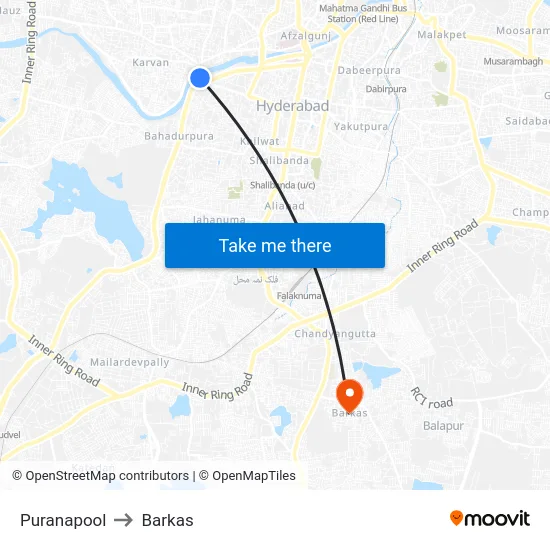 Puranapool to Barkas map