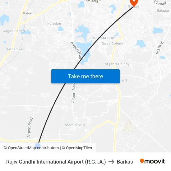 Rajiv Gandhi International Airport (R.G.I.A.) to Barkas map