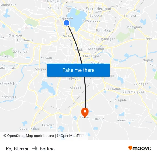 Raj Bhavan to Barkas map