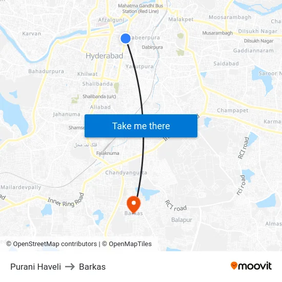 Purani Haveli to Barkas map