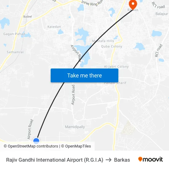 Rajiv Gandhi International Airport (R.G.I.A) to Barkas map