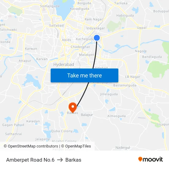 Amberpet Road No.6 to Barkas map