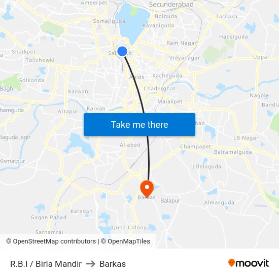 R.B.I / Birla Mandir to Barkas map