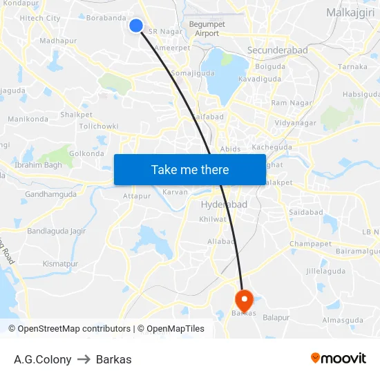 A.G.Colony to Barkas map