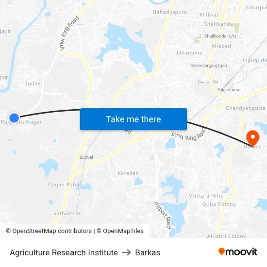 Agriculture Research Institute to Barkas map