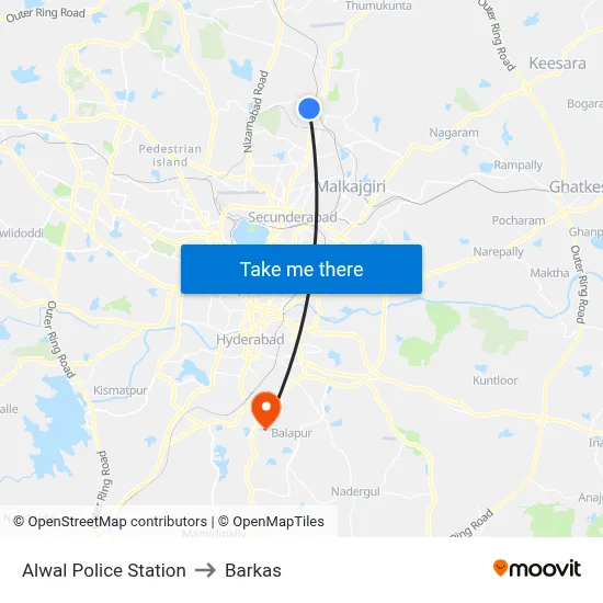 Alwal Police Station to Barkas map