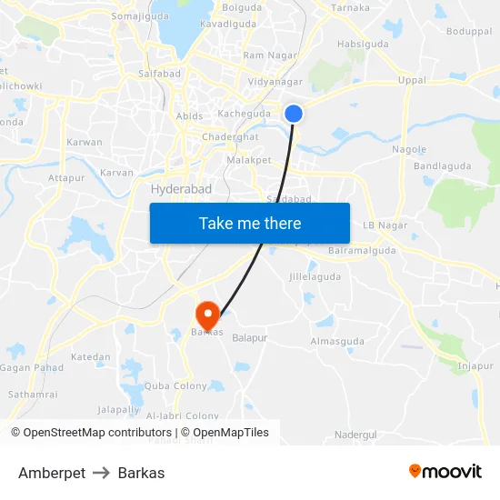 Amberpet to Barkas map