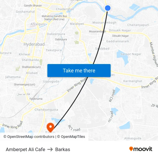 Amberpet Ali Cafe to Barkas map
