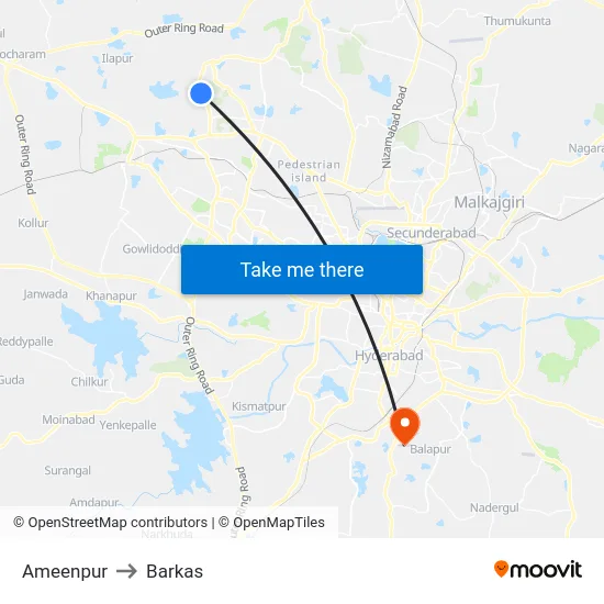 Ameenpur to Barkas map