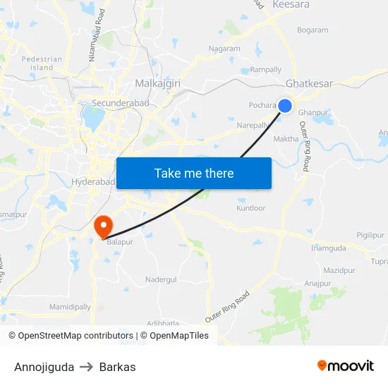 Annojiguda to Barkas map