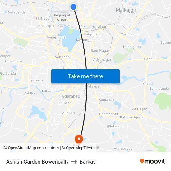 Ashish Garden Bowenpally to Barkas map