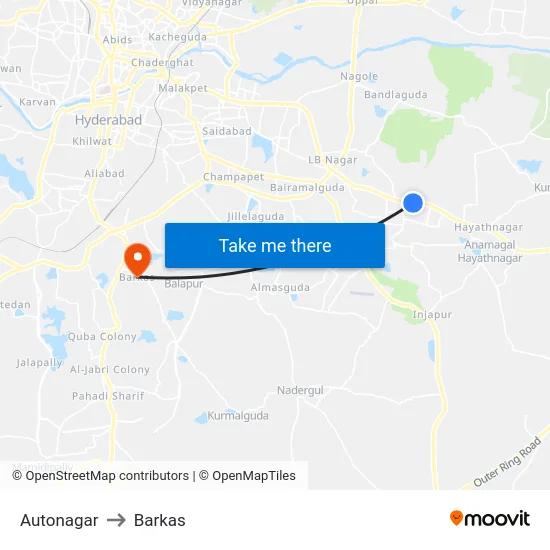 Autonagar to Barkas map