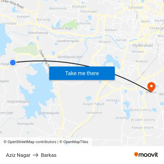 Aziz Nagar to Barkas map