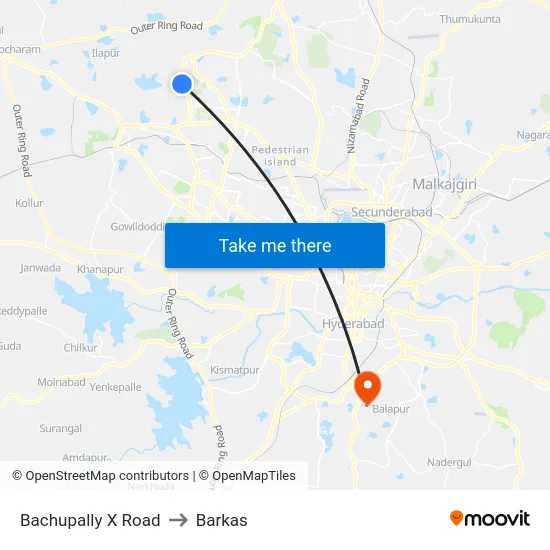 Bachupally X Road to Barkas map
