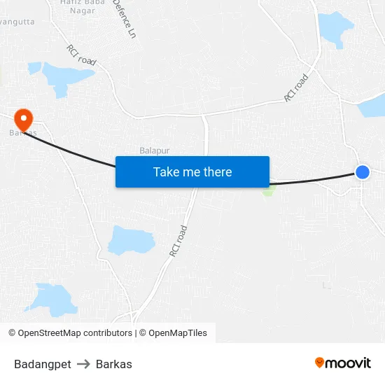Badangpet to Barkas map