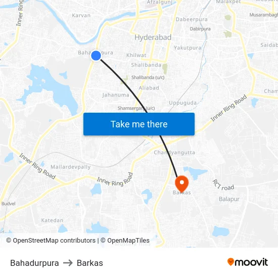 Bahadurpura to Barkas map