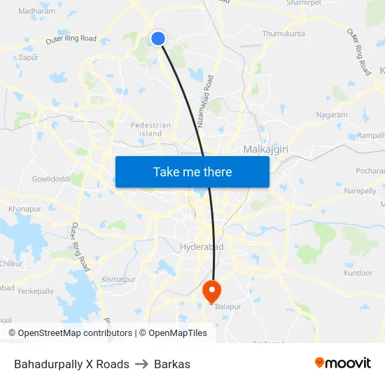 Bahadurpally X Roads to Barkas map