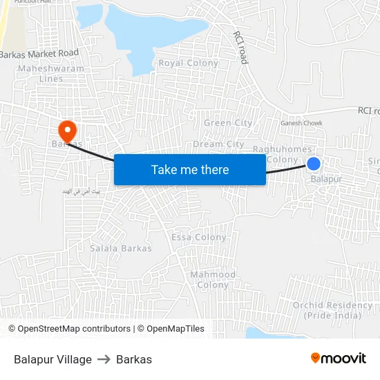 Balapur Village to Barkas map