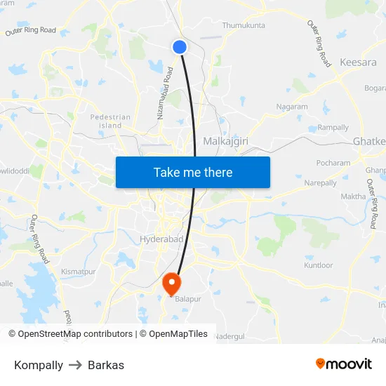 Kompally to Barkas map