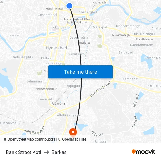 Bank Street Koti to Barkas map