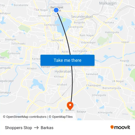 Shoppers Stop to Barkas map