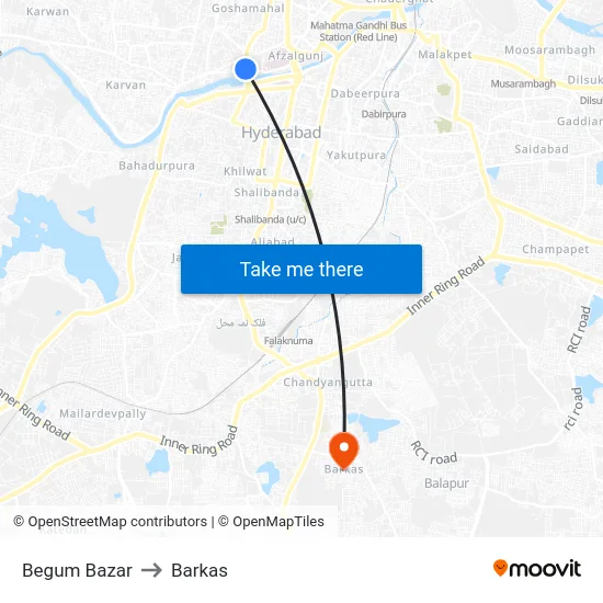 Begum Bazar to Barkas map