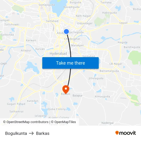 Bogulkunta to Barkas map