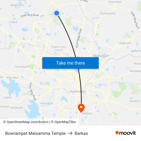 Bowrampet Maisamma Temple to Barkas map