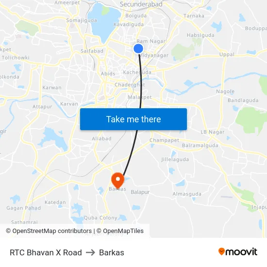 RTC Bhavan X Road to Barkas map