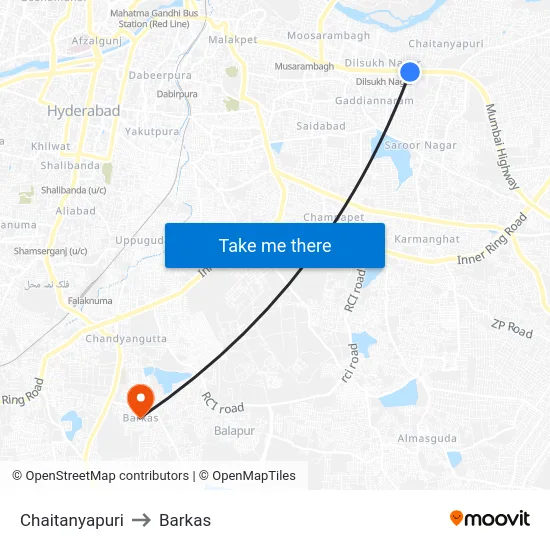 Chaitanyapuri to Barkas map
